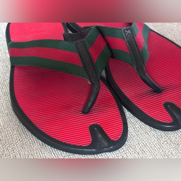 Gucci Gucci Web Green Red Thong Strap Men’ Rubber Sandals Size 10 G 11 US - Picture 3 of 11
